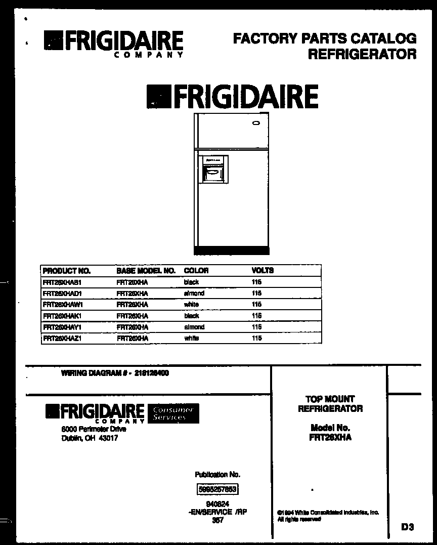 Frigidaire FRT26XHAK1 cover diagram
