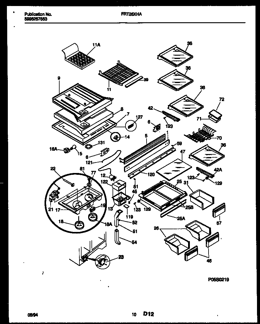 Frigidaire FRT26XHAK1 shelves and supports diagram