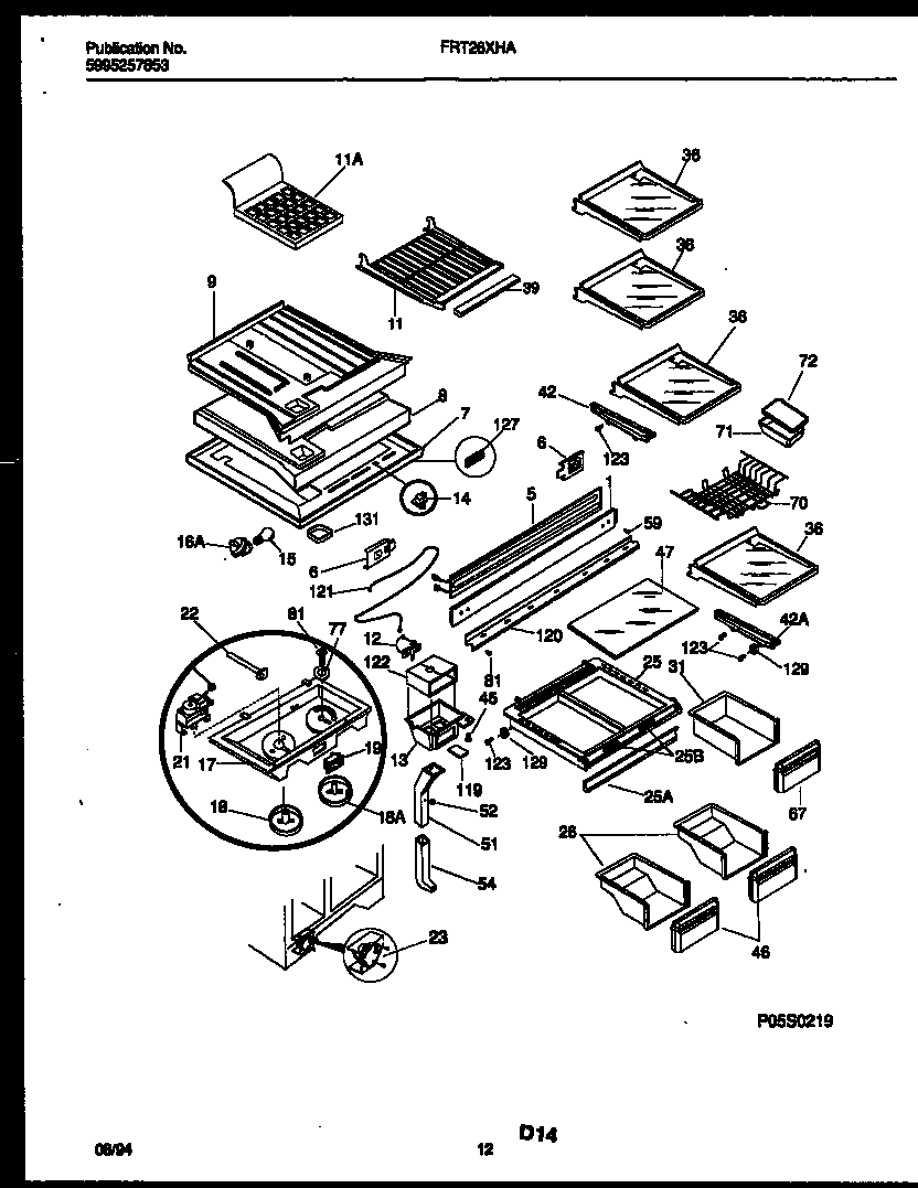 Frigidaire FRT26XHAK1 shelves and supports diagram