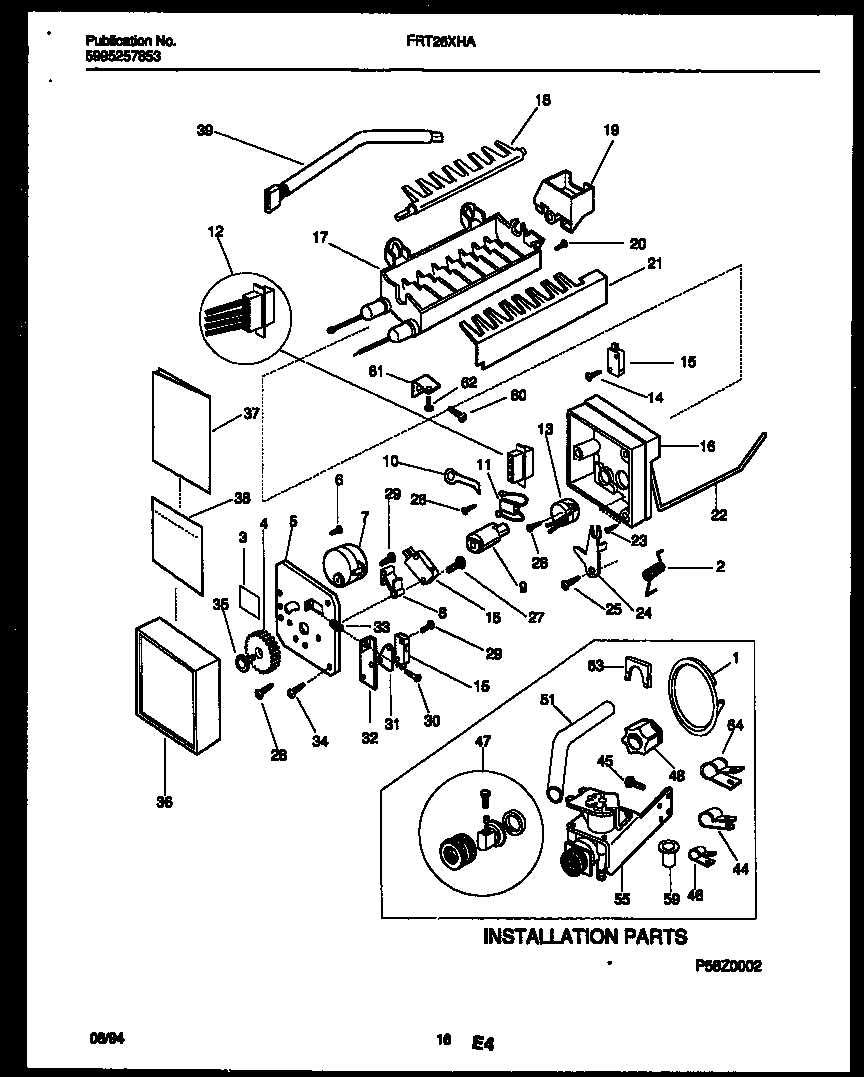 Frigidaire FRT26XHAK1 ice maker and installation parts diagram