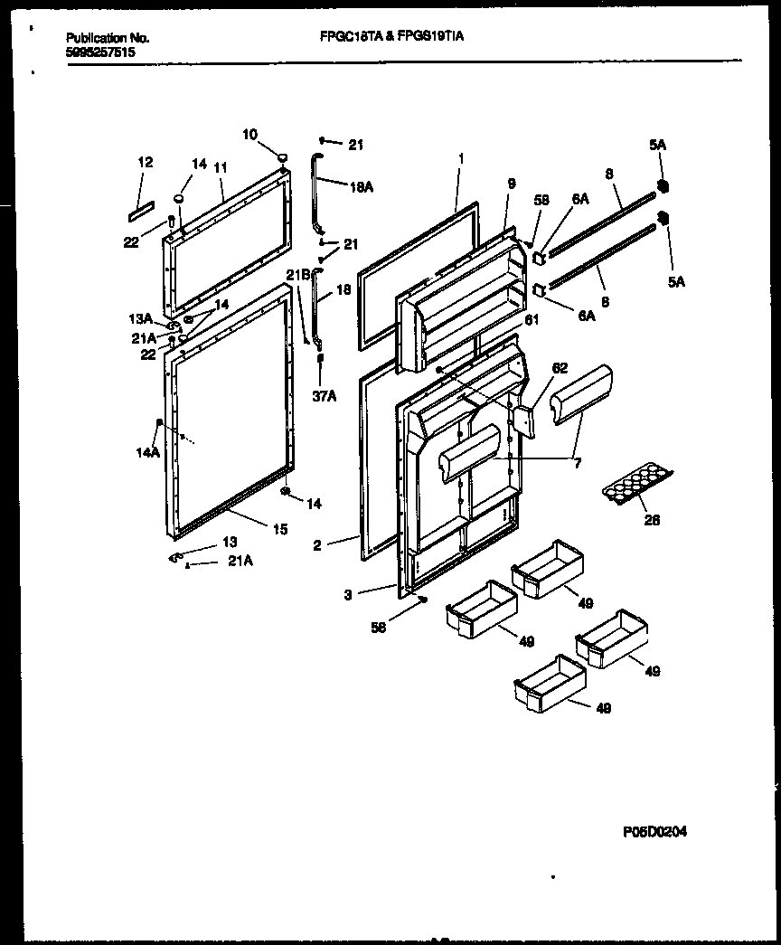Frigidaire FPGS19TIAW2 door parts diagram
