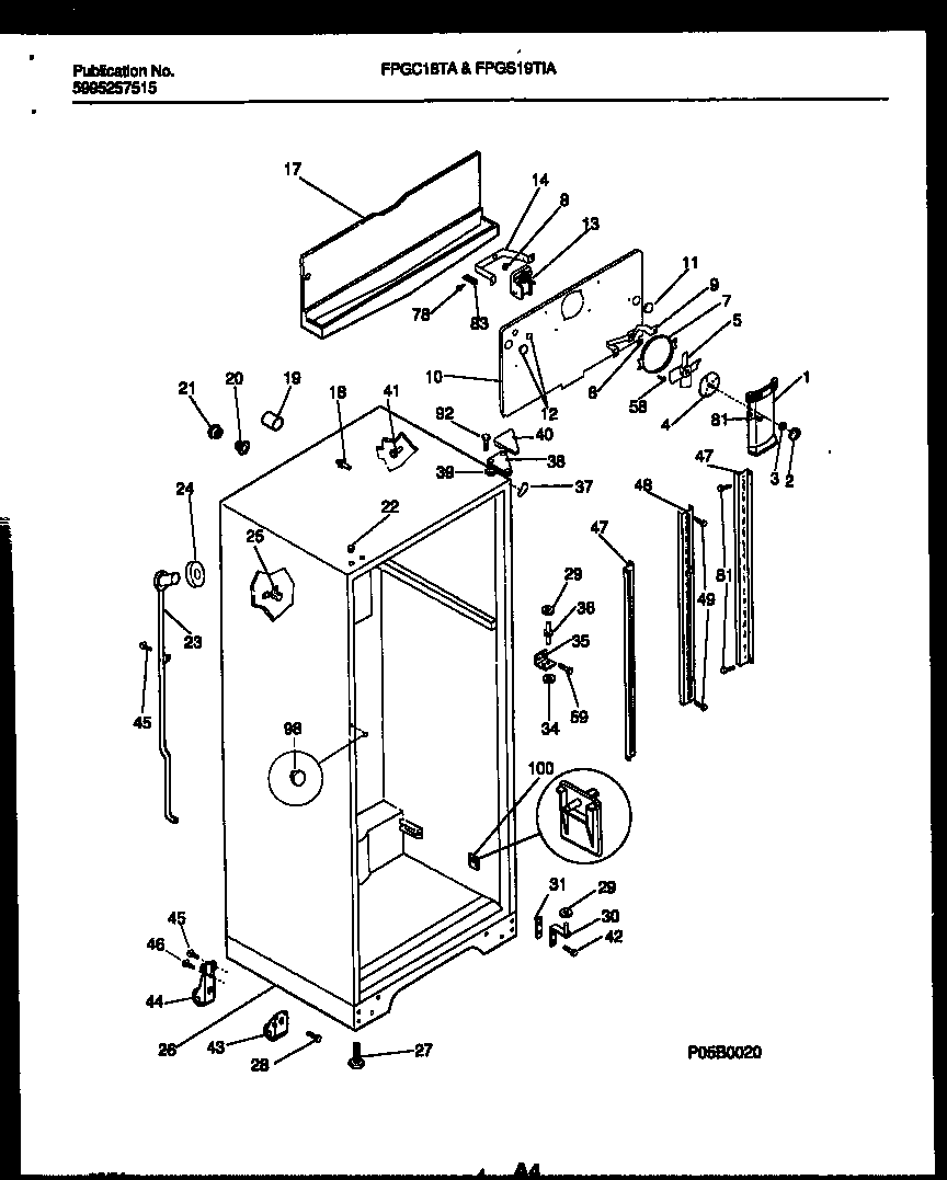 Frigidaire FPGS19TIAW2 cabinet parts diagram