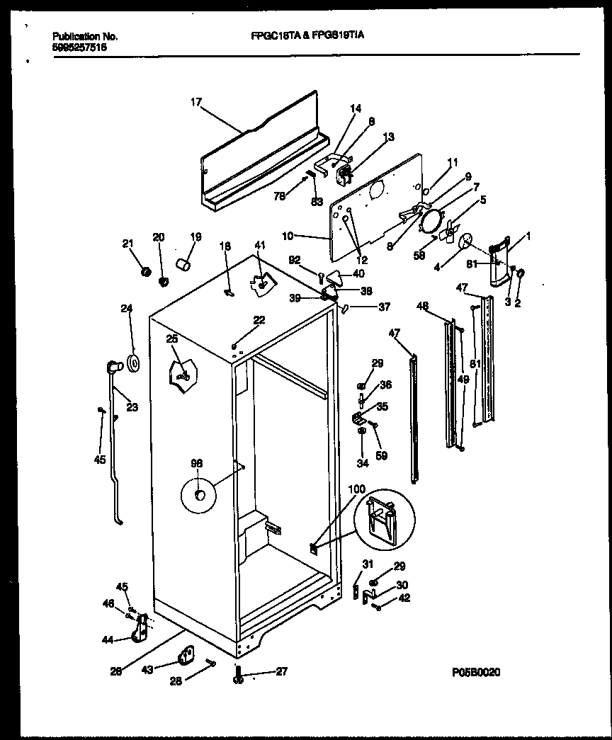 Frigidaire FPGS19TIAW2 cabinet parts diagram