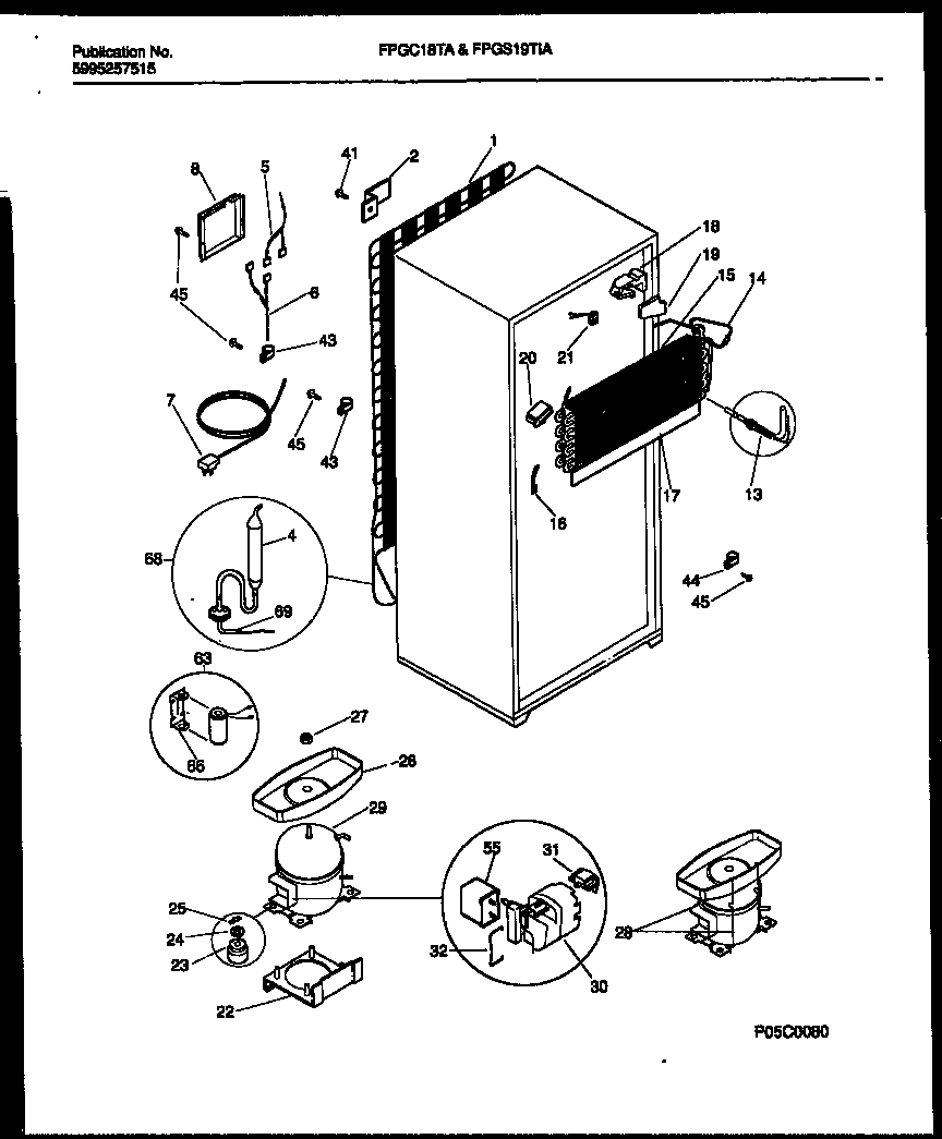 Frigidaire FPGS19TIAW2 system and automatic defrost parts diagram