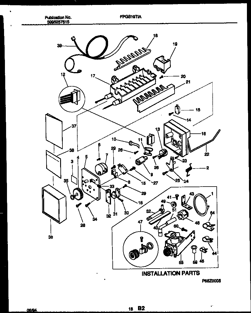 Frigidaire FPGS19TIAW2 ice maker and installation parts diagram