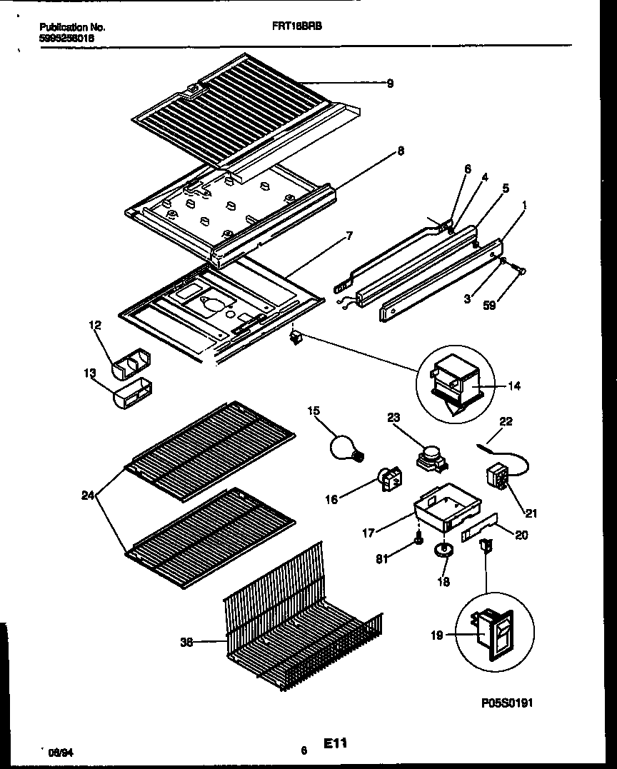 Frigidaire FRT18BRBW0 shelves and supports diagram