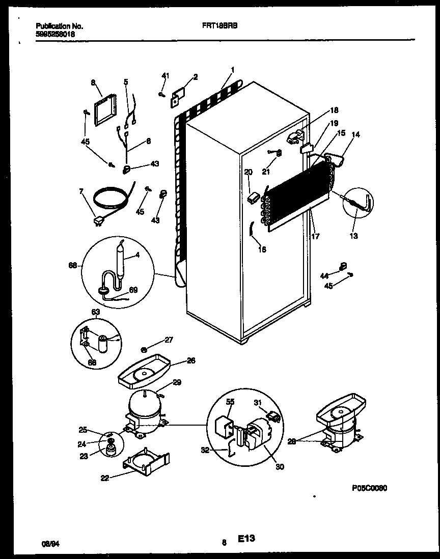 Frigidaire FRT18BRBW0 system and automatic defrost parts diagram