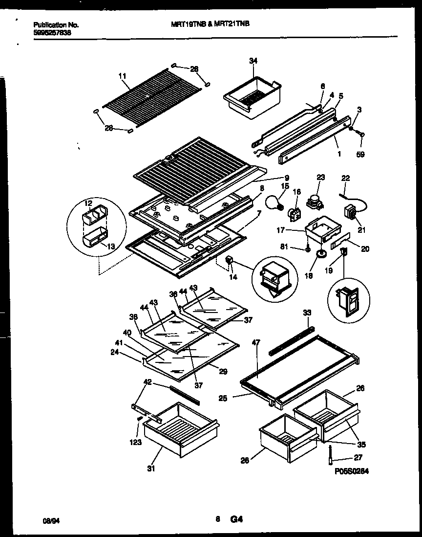 Universal/Multiflex (Frigidaire) MRT21TNBW0 shelves and supports diagram