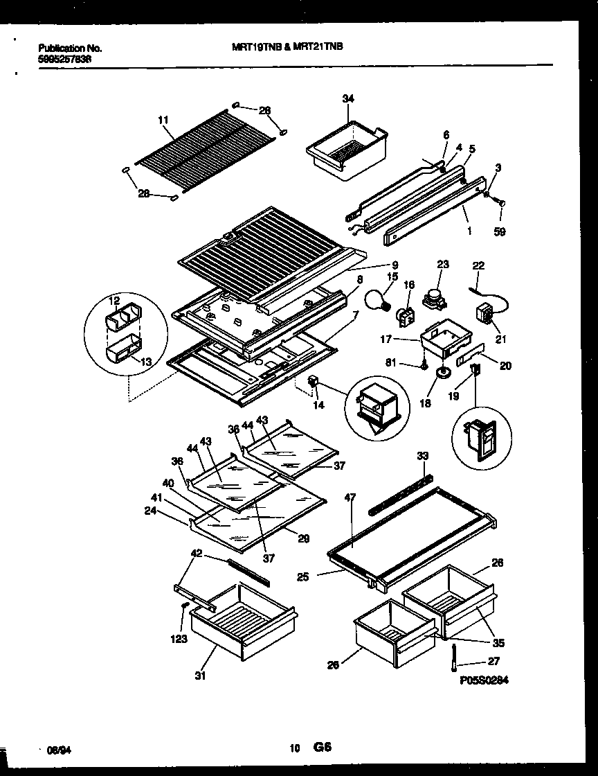 Universal/Multiflex (Frigidaire) MRT21TNBW0 shelves and supports diagram