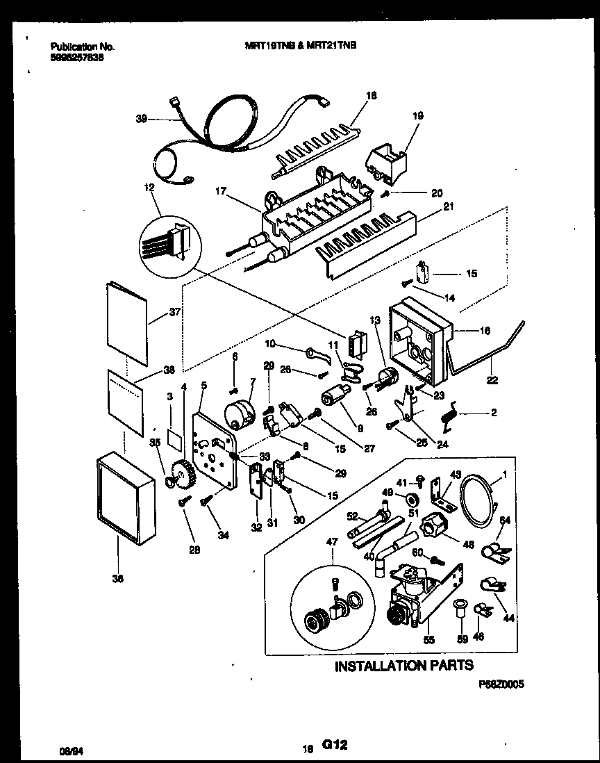 Universal/Multiflex (Frigidaire) MRT21TNBW0 ice maker and installation parts diagram