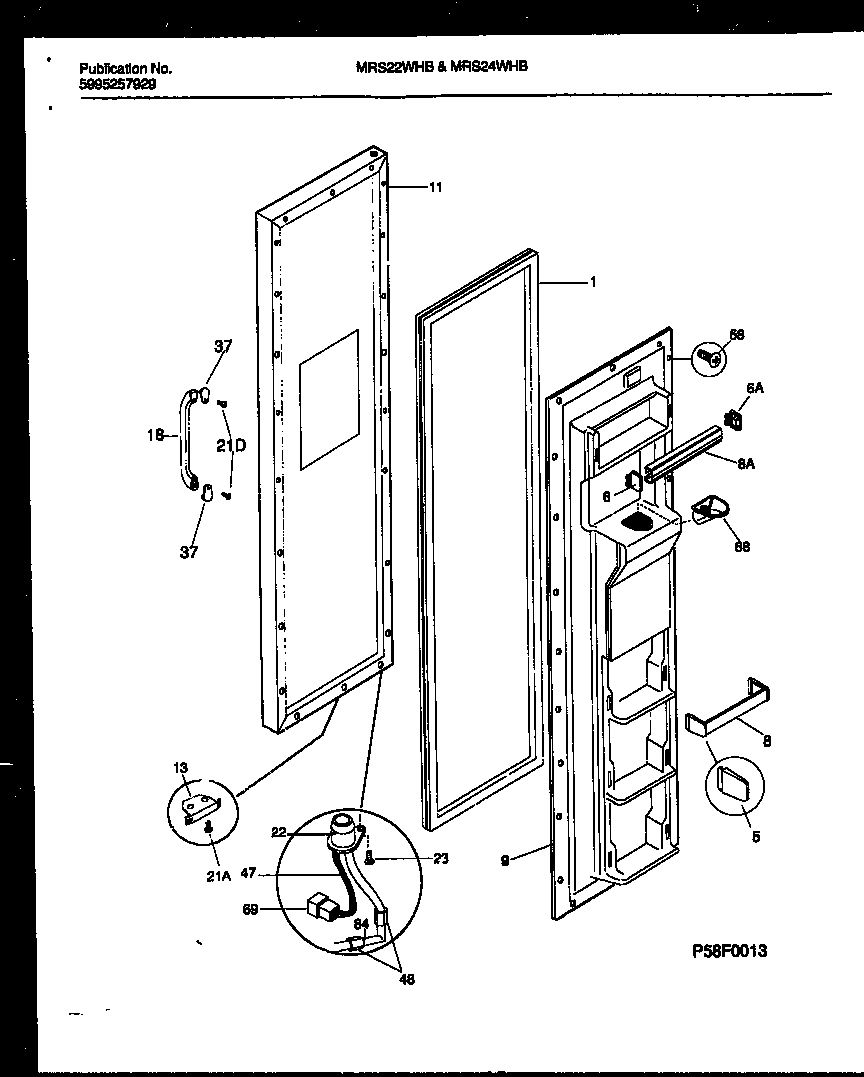 Universal/Multiflex (Frigidaire) MRS24WHBW0 freezer door parts diagram
