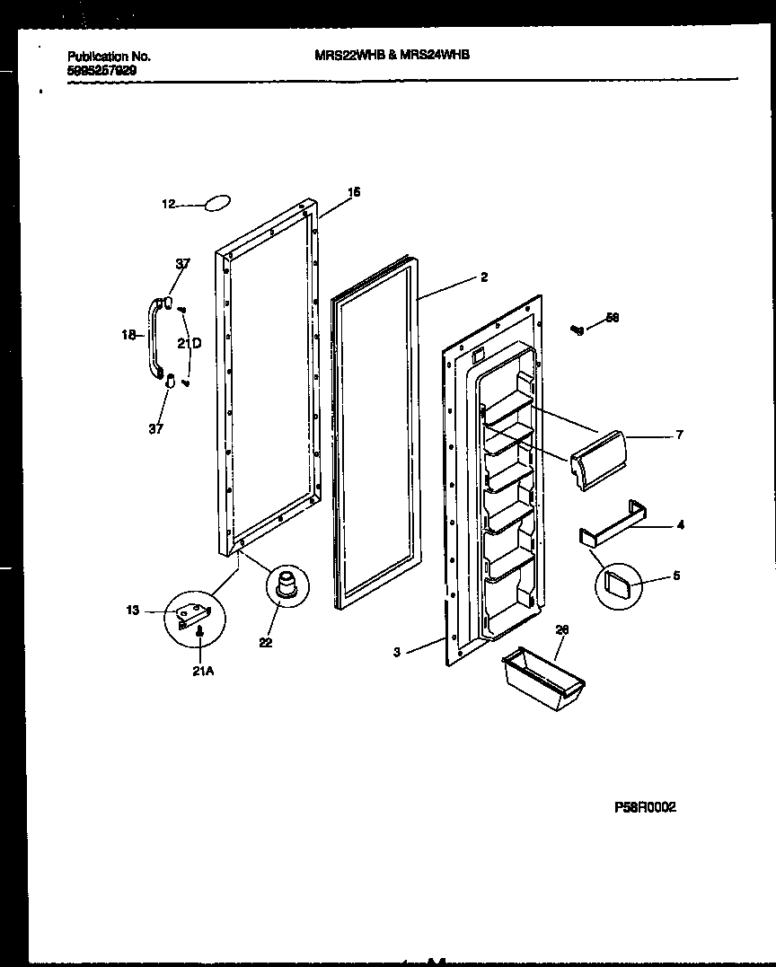 Universal/Multiflex (Frigidaire) MRS24WHBW0 refrigerator door parts diagram