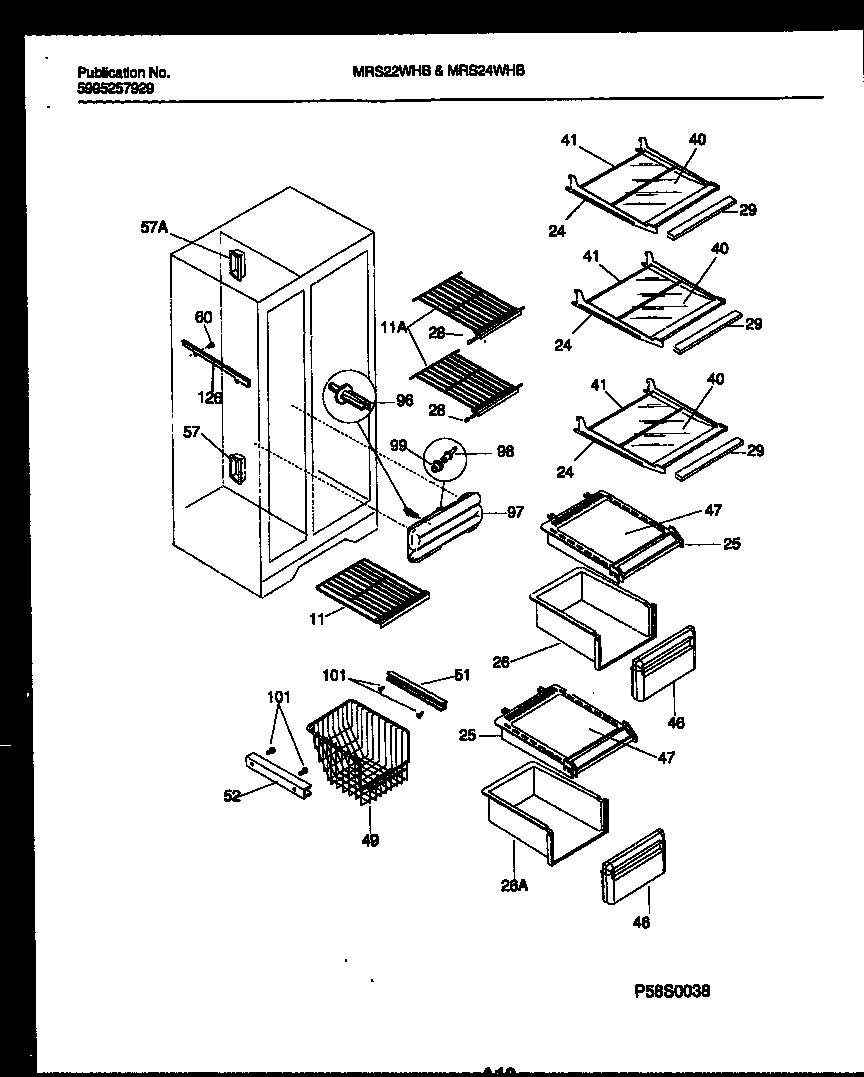 Universal/Multiflex (Frigidaire) MRS24WHBW0 shelves and supports diagram
