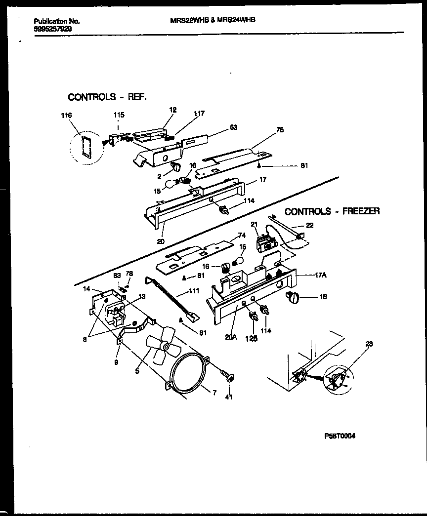 Universal/Multiflex (Frigidaire) MRS24WHBW0 refrigerator control assembly, damper control assembly and f diagram