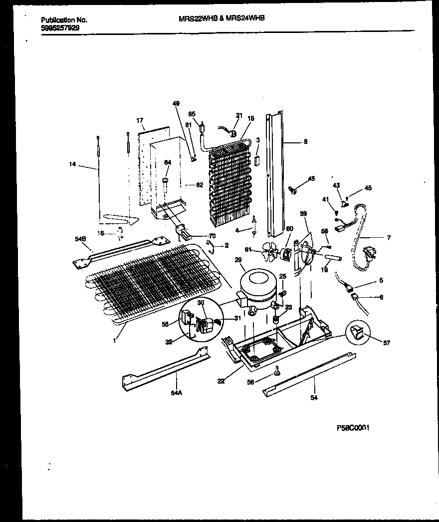 Universal/Multiflex (Frigidaire) MRS24WHBW0 system and automatic defrost parts diagram