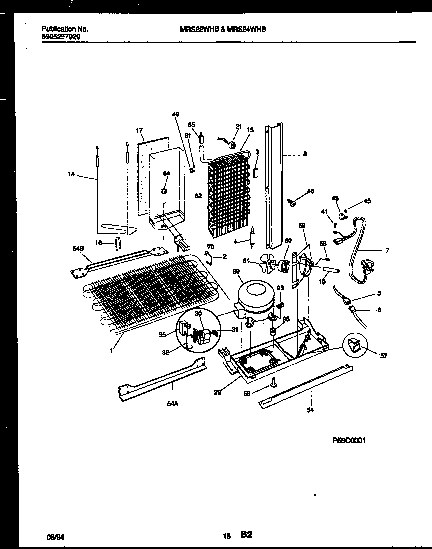 Universal/Multiflex (Frigidaire) MRS24WHBW0 system and automatic defrost parts diagram