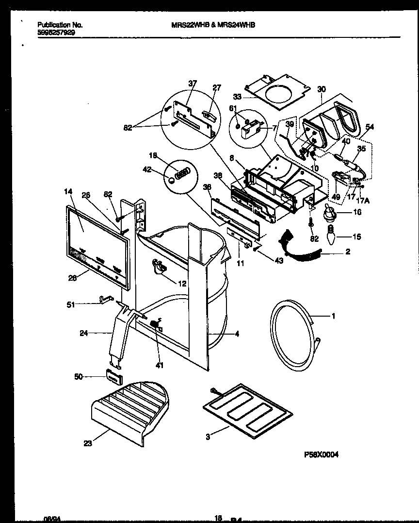 Universal/Multiflex (Frigidaire) MRS24WHBW0 ice door, dispenser and water tanks diagram