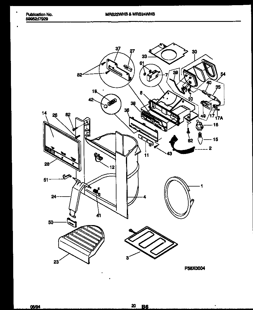 Universal/Multiflex (Frigidaire) MRS24WHBW0 ice door, dispenser and water tanks diagram