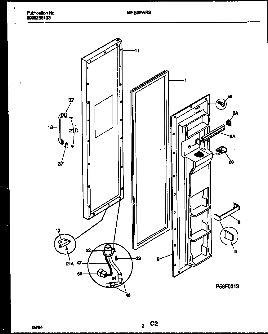 Universal/Multiflex (Frigidaire) MRS26WRBD0 freezer door parts diagram