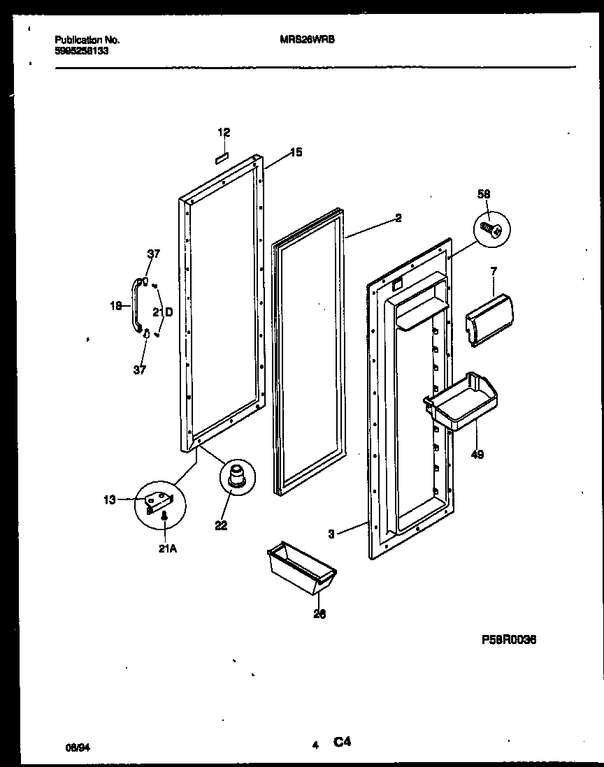 Universal/Multiflex (Frigidaire) MRS26WRBD0 refrigerator door parts diagram