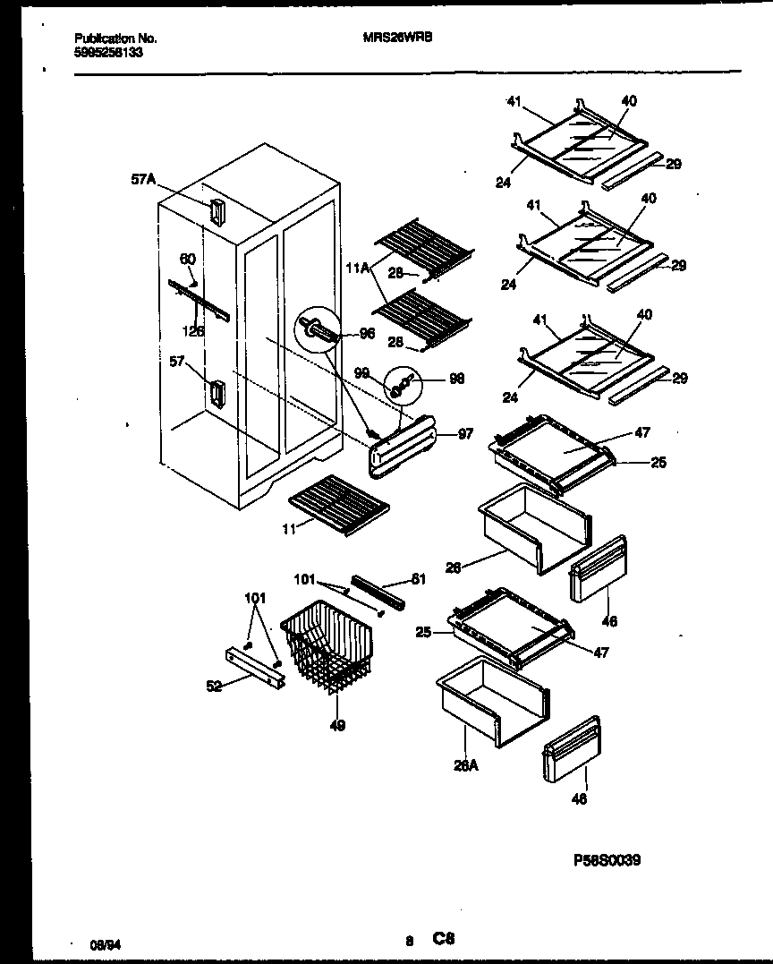 Universal/Multiflex (Frigidaire) MRS26WRBD0 shelves and supports diagram