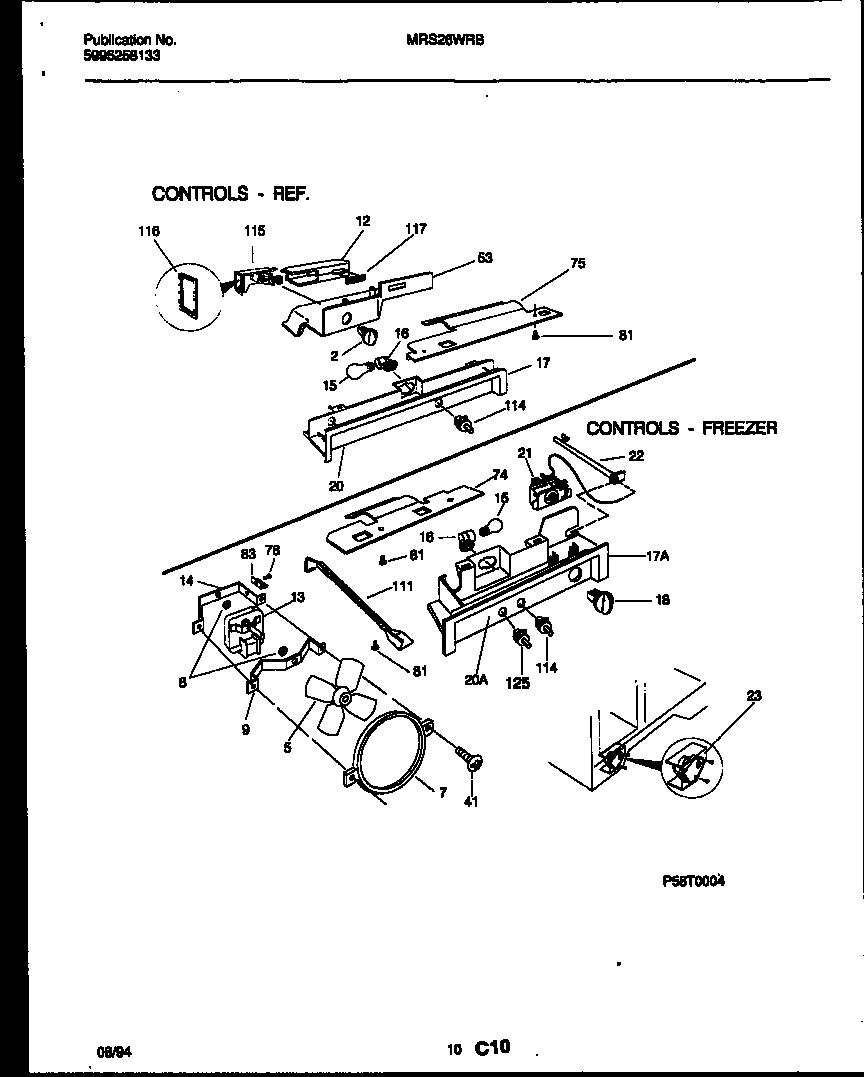 Universal/Multiflex (Frigidaire) MRS26WRBD0 refrigerator control assembly, damper control assembly and f diagram