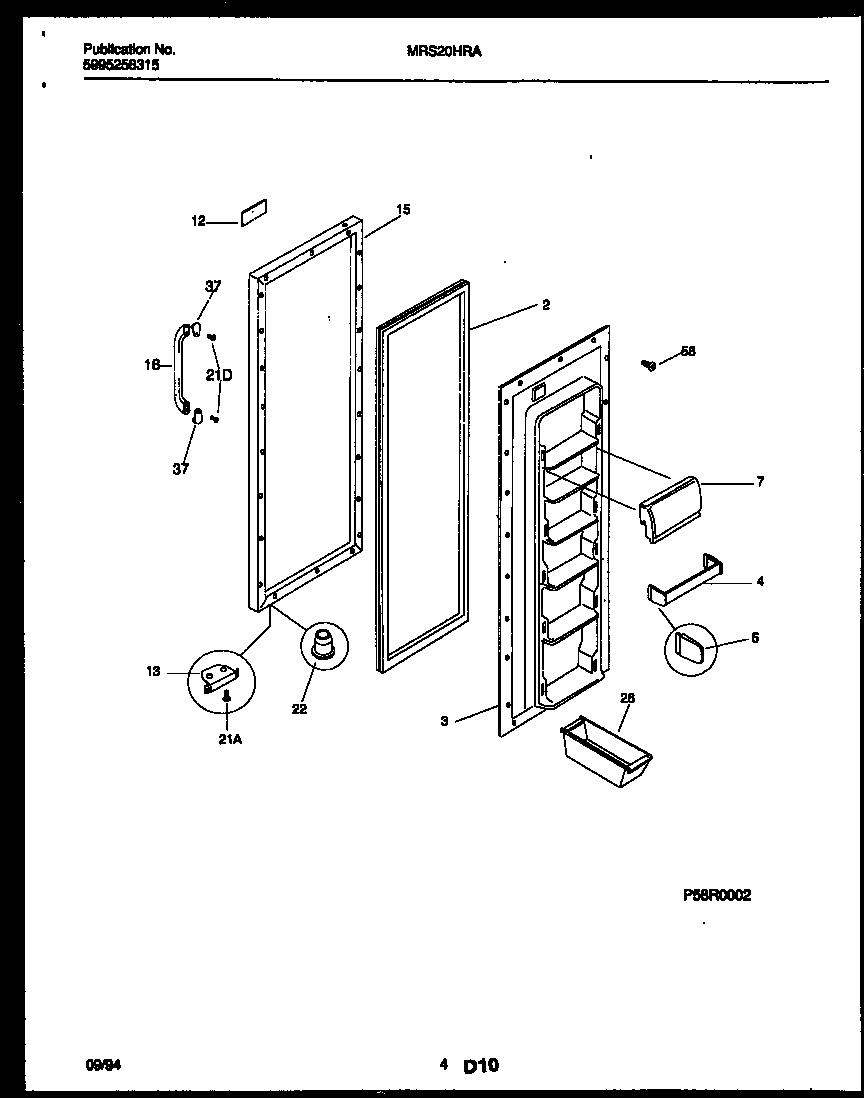 Universal/Multiflex (Frigidaire) MRS20HRAW3 refrigerator door parts diagram