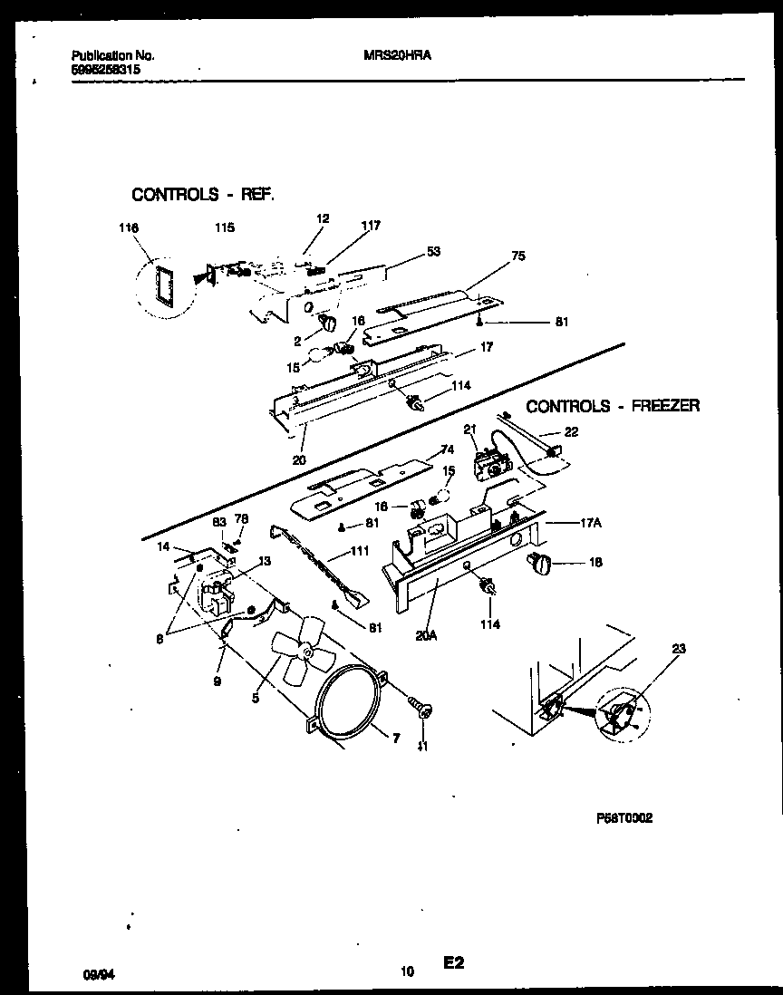 Universal/Multiflex (Frigidaire) MRS20HRAW3 refrigerator control assembly, damper control assembly and f diagram
