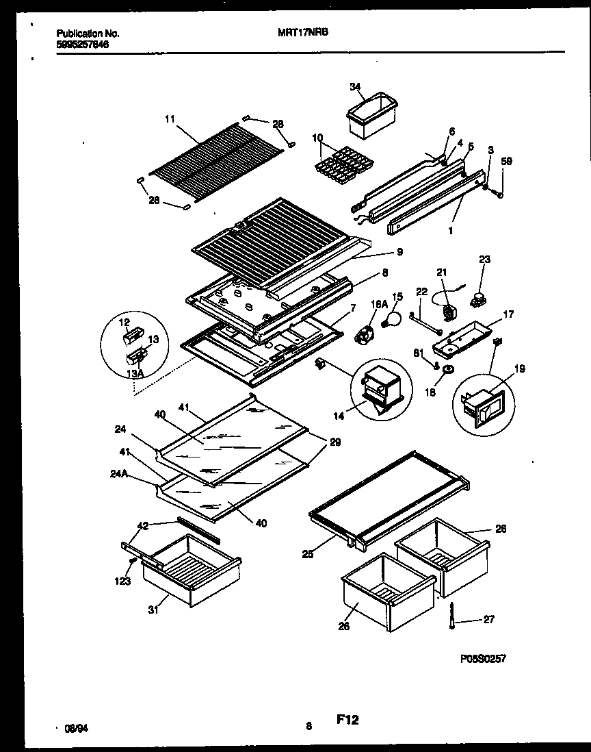 Universal/Multiflex (Frigidaire) MRT17NRBW0 shelves and supports diagram