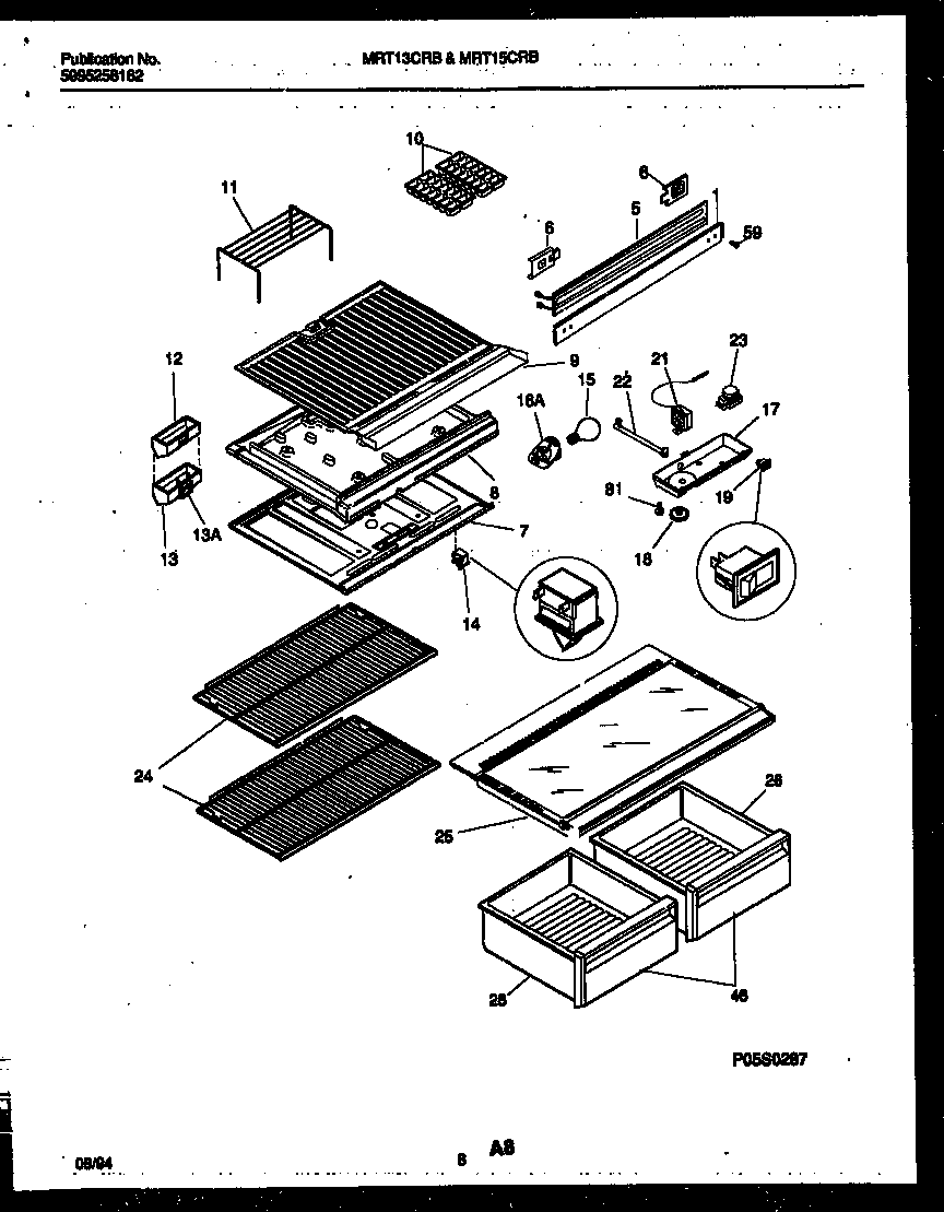 Universal/Multiflex (Frigidaire) MRT13CRBD1 shelves and supports diagram