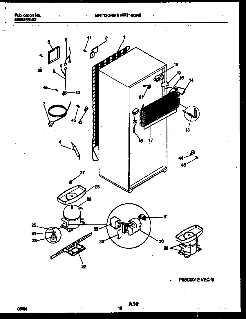 Universal/Multiflex (Frigidaire) MRT13CRBD1 system and automatic defrost parts diagram