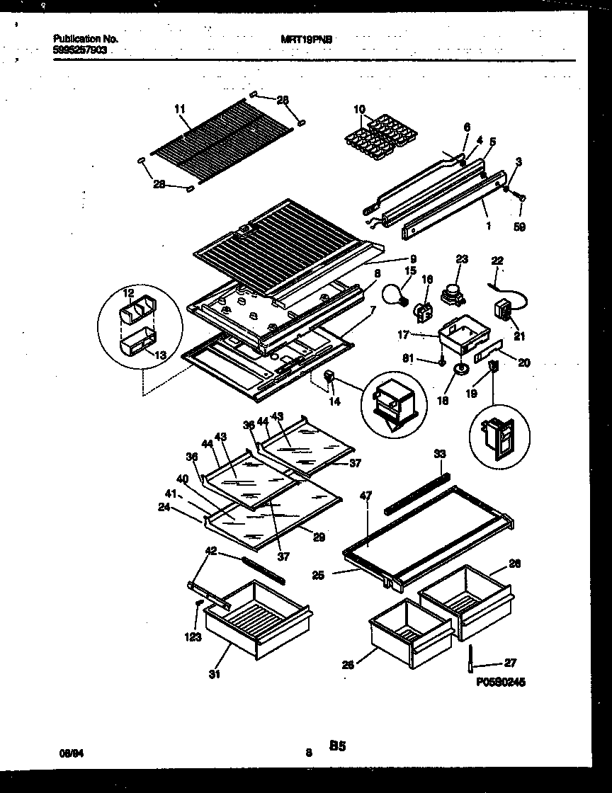 Universal/Multiflex (Frigidaire) MRT19PNBZ1 shelves and supports diagram