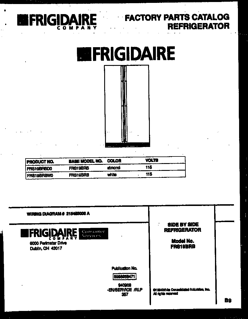 Frigidaire FRS19BRBW0 front cover diagram