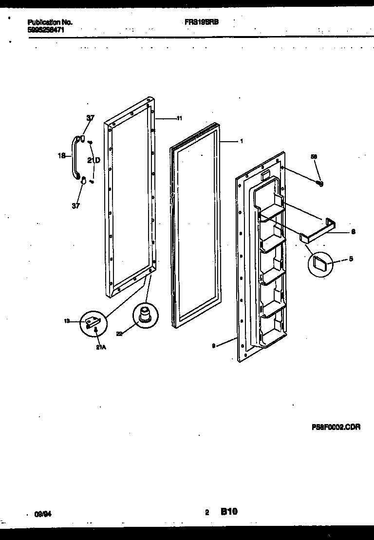 Frigidaire FRS19BRBW0 freezer door parts diagram