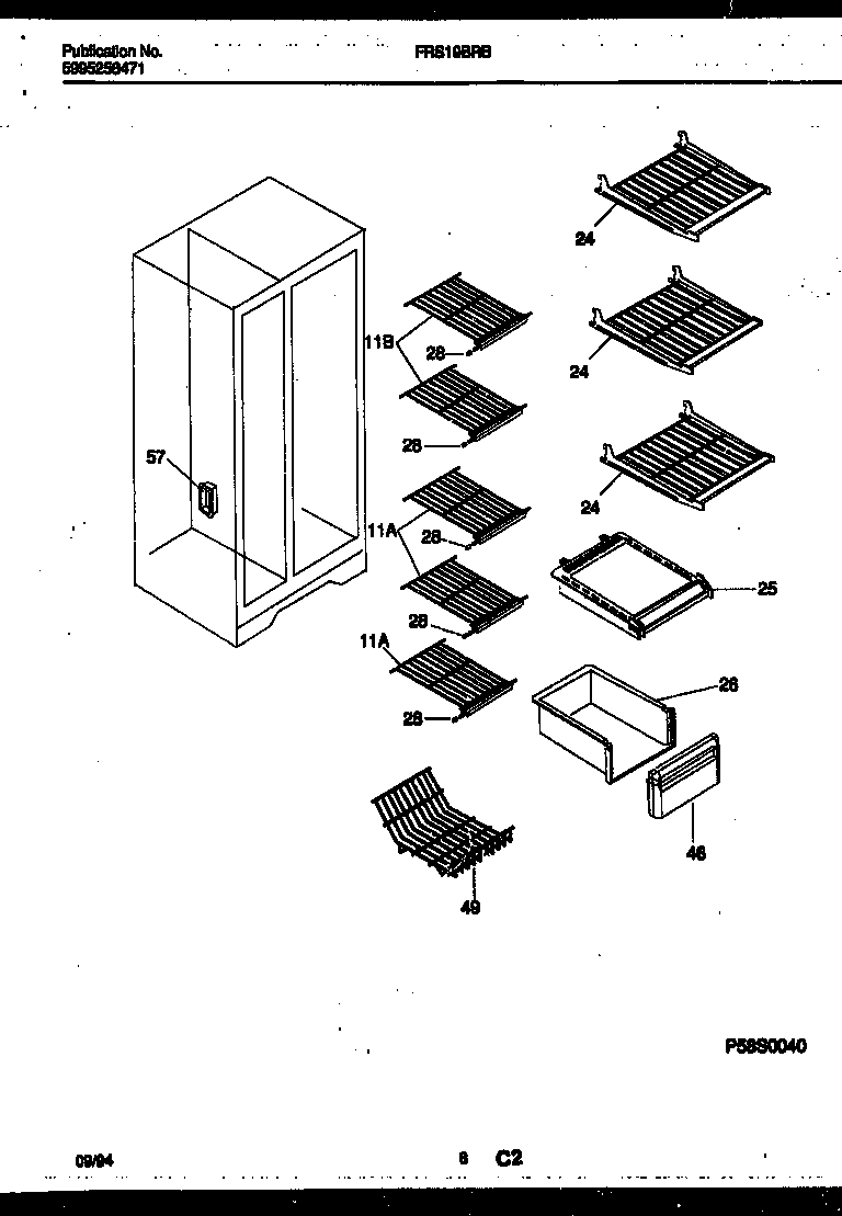 Frigidaire FRS19BRBW0 shelves and supports diagram