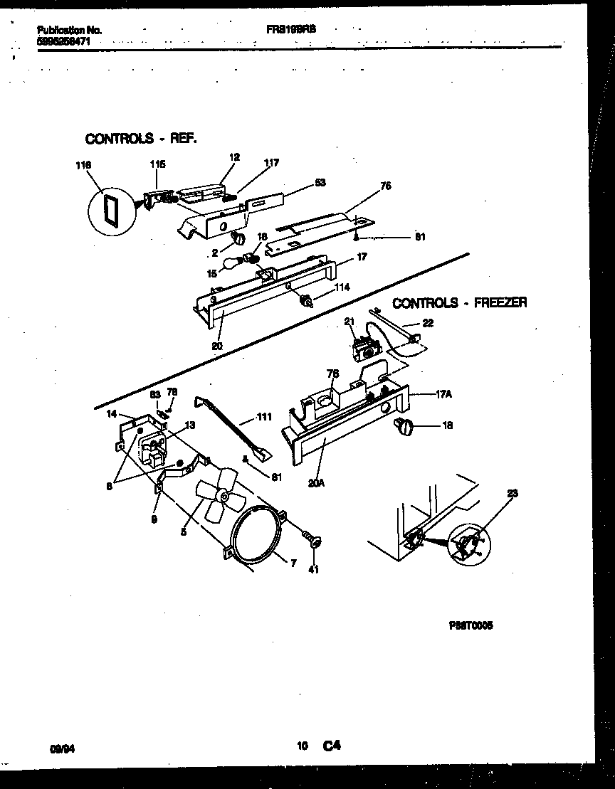 Frigidaire FRS19BRBW0 refrigerator control assembly, damper control assembly and f diagram