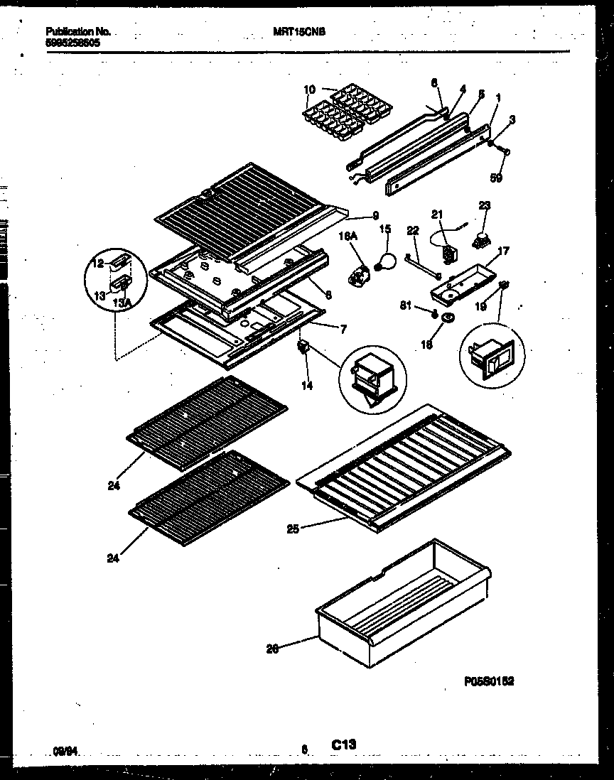 Universal/Multiflex (Frigidaire) MRT15CNBY2 shelves and supports diagram