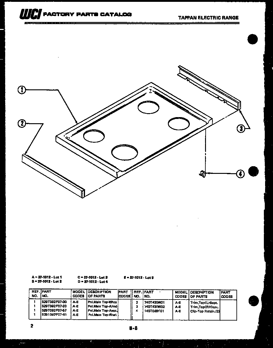 Tappan 37-1015-00-01 cooktop parts diagram