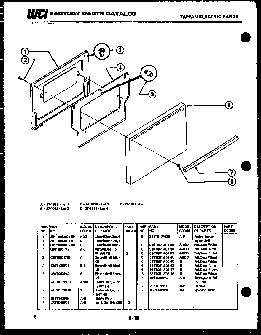 Tappan 37-1015-00-01 door parts diagram