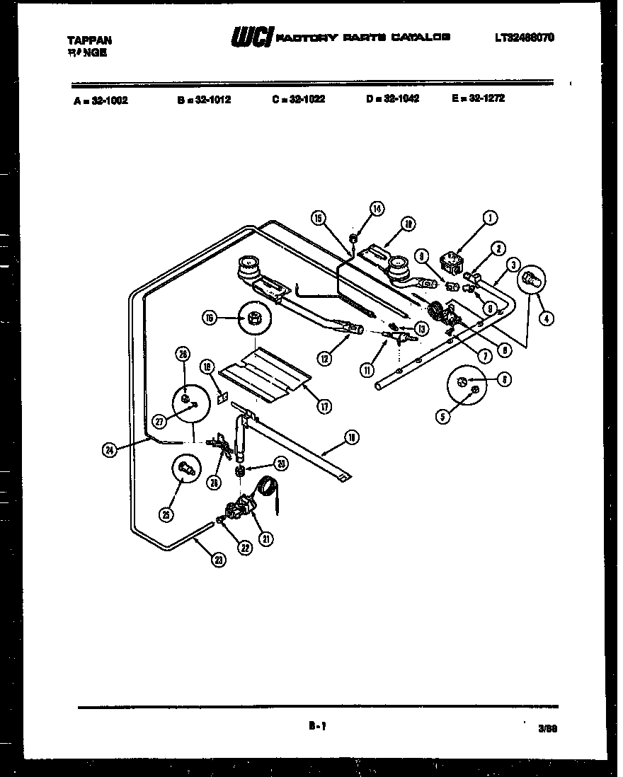 Frigidaire 32-1012-57-13 burner, manifold and gas control diagram