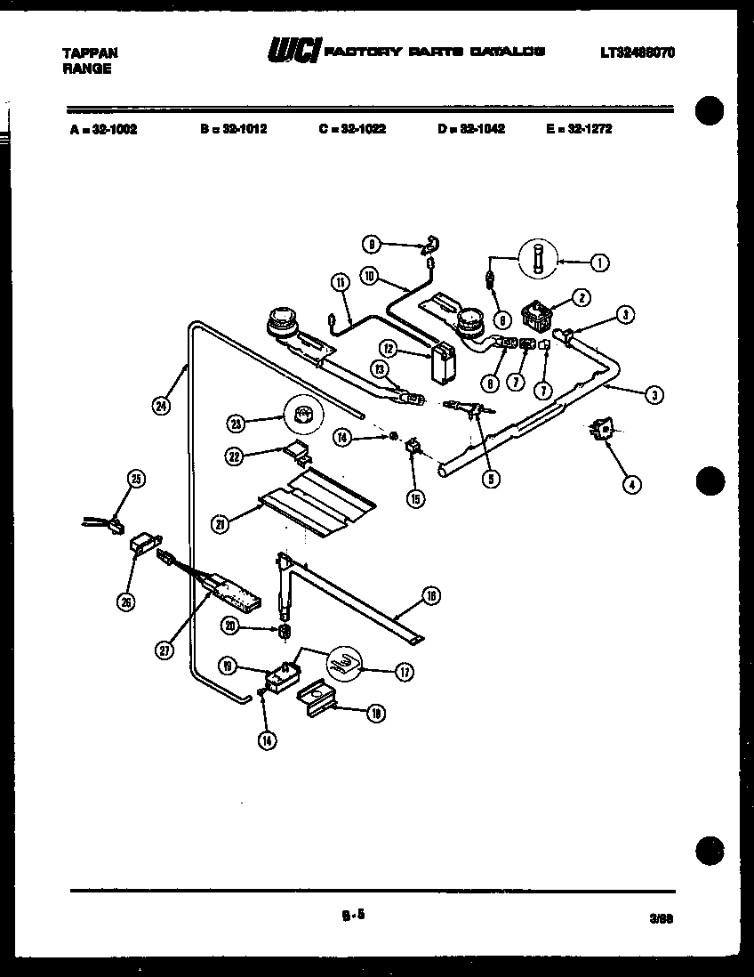 Frigidaire 32-1022-00-01 burner, manifold and gas control diagram