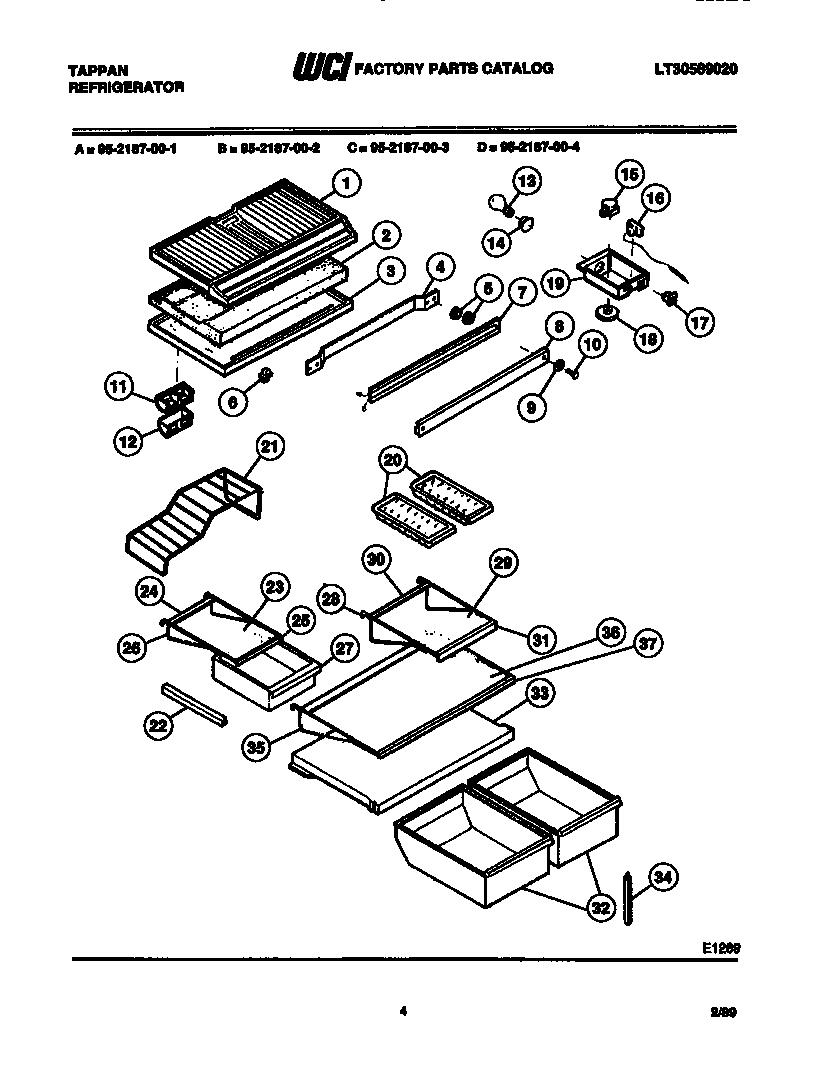 Tappan 95-2187-66-04 shelves and supports diagram