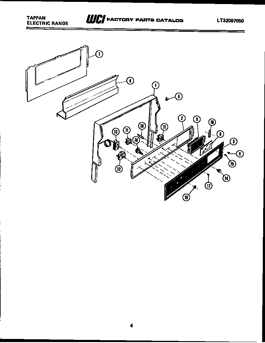 Tappan 31-2237-66-02 console and control parts diagram