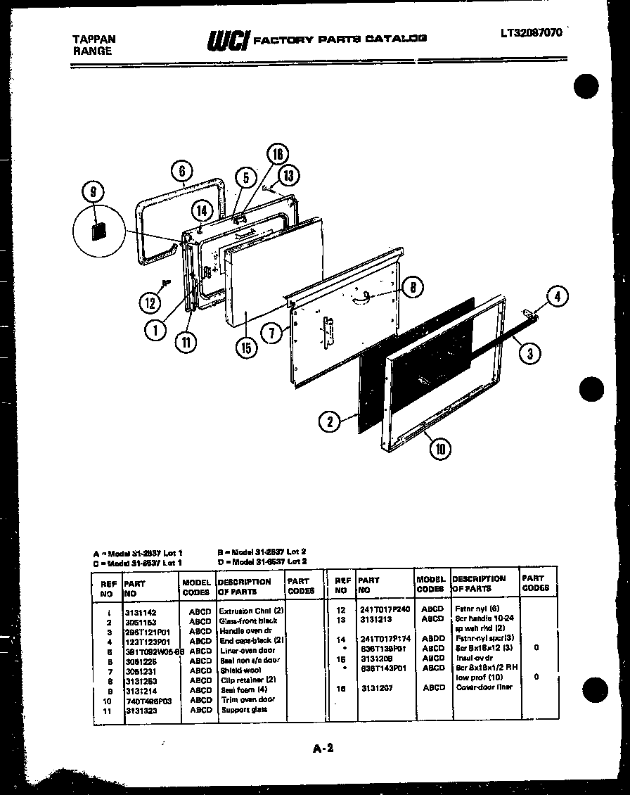Tappan 31-2537-00-02 door parts diagram