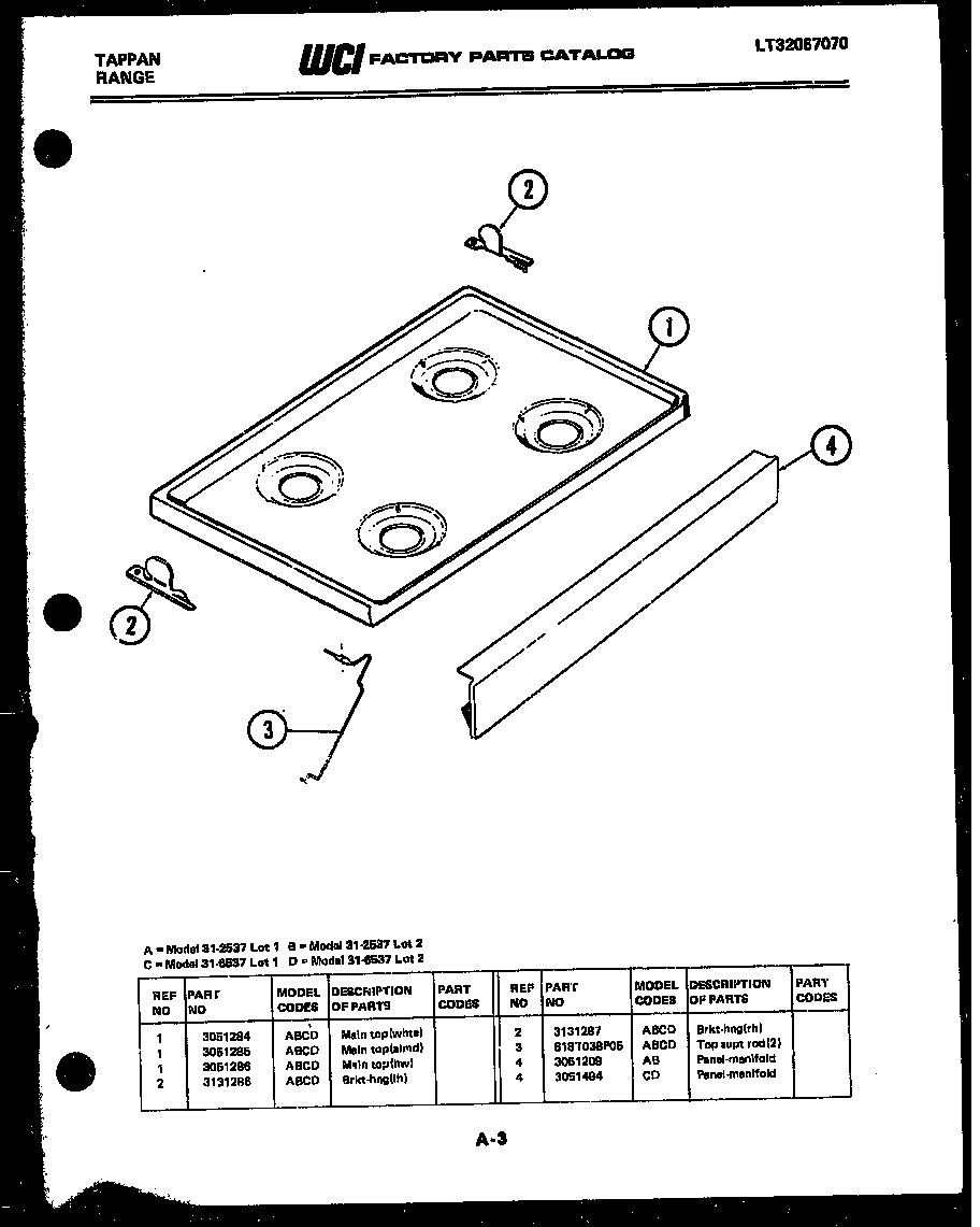 Tappan 31-2537-00-02 cooktop parts diagram