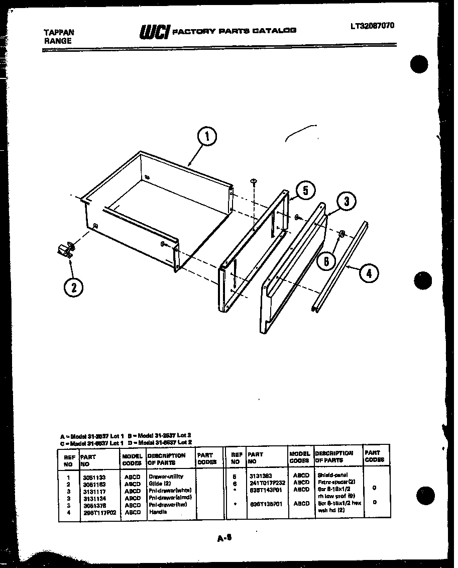 Tappan 31-2537-00-02 drawer parts diagram