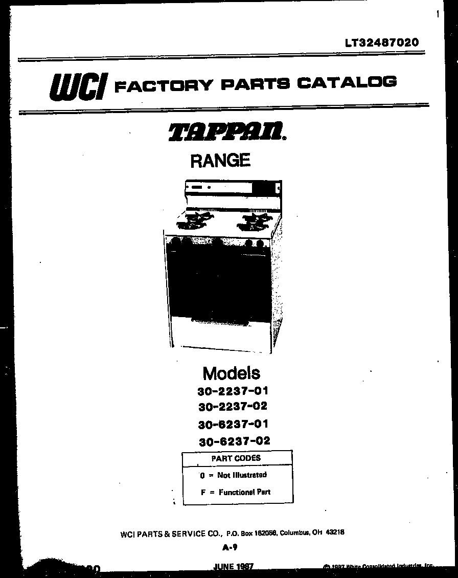 Tappan 30-6237-23-02 cover page- text only diagram