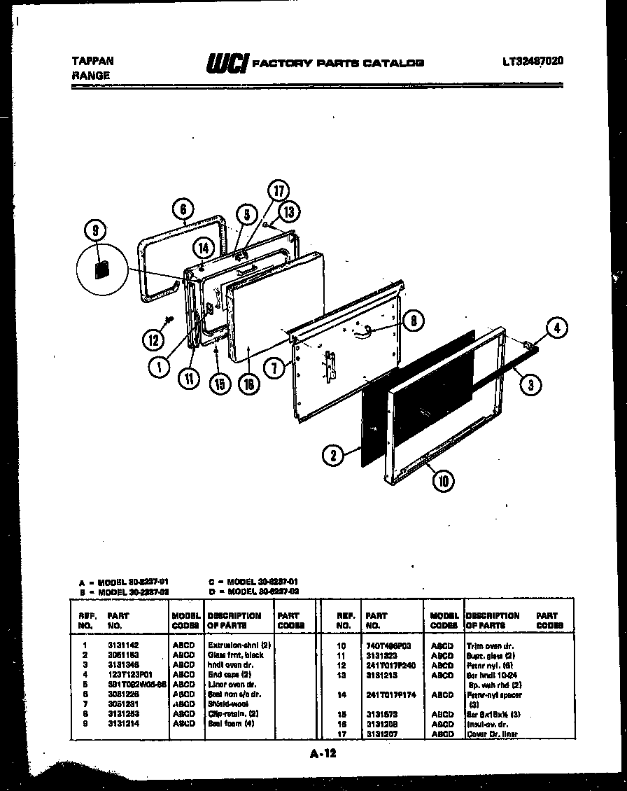 Tappan 30-6237-23-02 door parts diagram