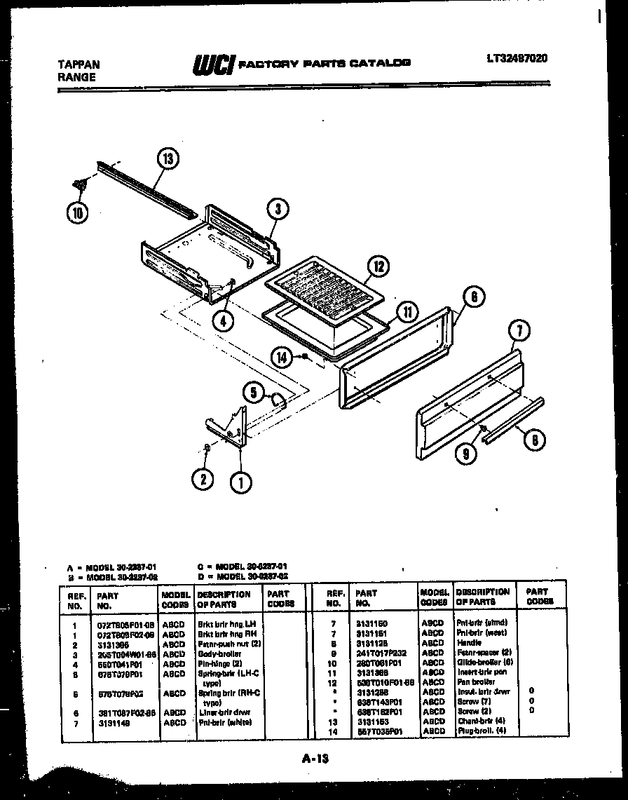 Tappan 30-6237-23-02 broiler drawer parts diagram