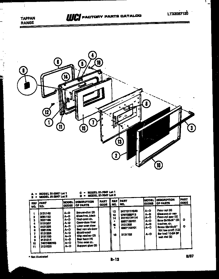 Tappan 31-3647-23-02 door parts diagram